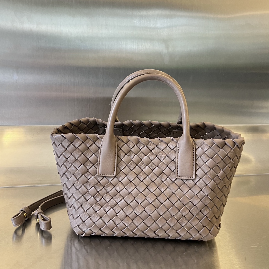 Mini Cabat Intreccio Leather Tote Khaki